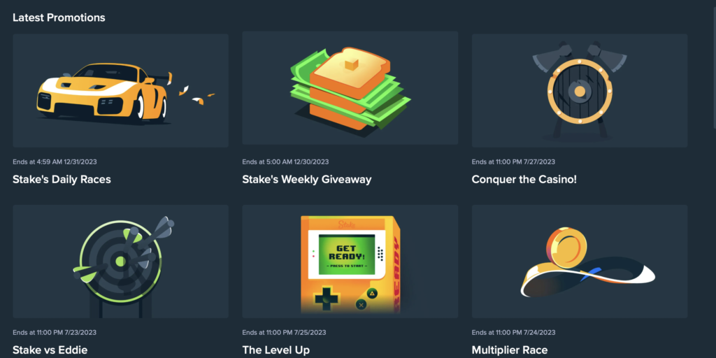 The Stake monthly bonus isn't the only promotion at the site as gamblers can also enjoy all of the ones pictured. 